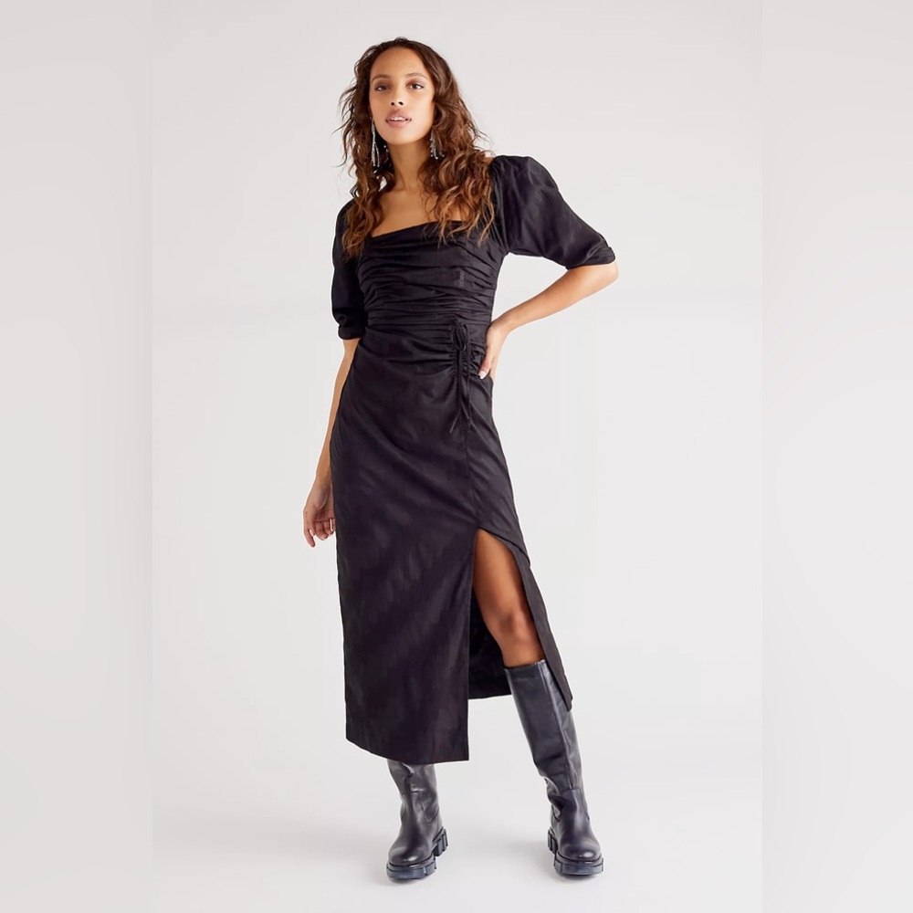 NWT Free People Looking Stunning Cotton Midi Dress Black Spring‎ Summer Vacation